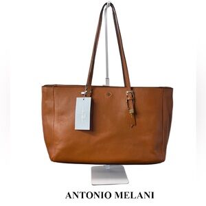 ANTONIO MELANI SOFT GENUINE LEATHER CARAMEL TAN TOTE